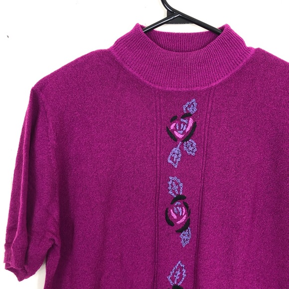 Vintage Mock-Neck Embroidered Sweater Sz M - Picture 2 of 10